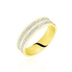 Histoire D'Or Alliance Clarisse 2 Rangs Diamantee Ruban Plat Or Bicolore
