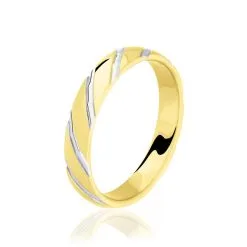 Histoire D'Or Alliance Strie Fantaisie Demi Jonc Classique Or Bicolore