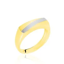 Histoire D'Or Chevalière Rectangulaire Ligne Or Bicolore