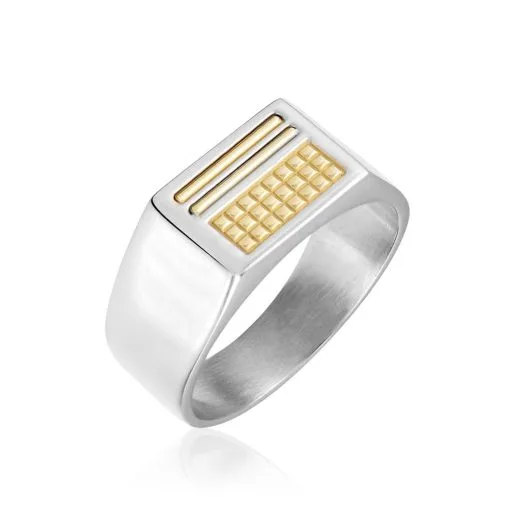 Histoire D'Or Chevalière Acier Blanc Et Plaqué Or Apollo -Promos Anneau Magasin FIHHBW0147 master